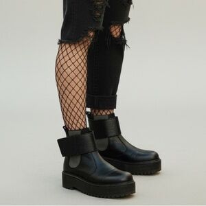 Erika Cavallini Semicouture Black Leather Platform Lug Sole Ankle Boots (RARE)